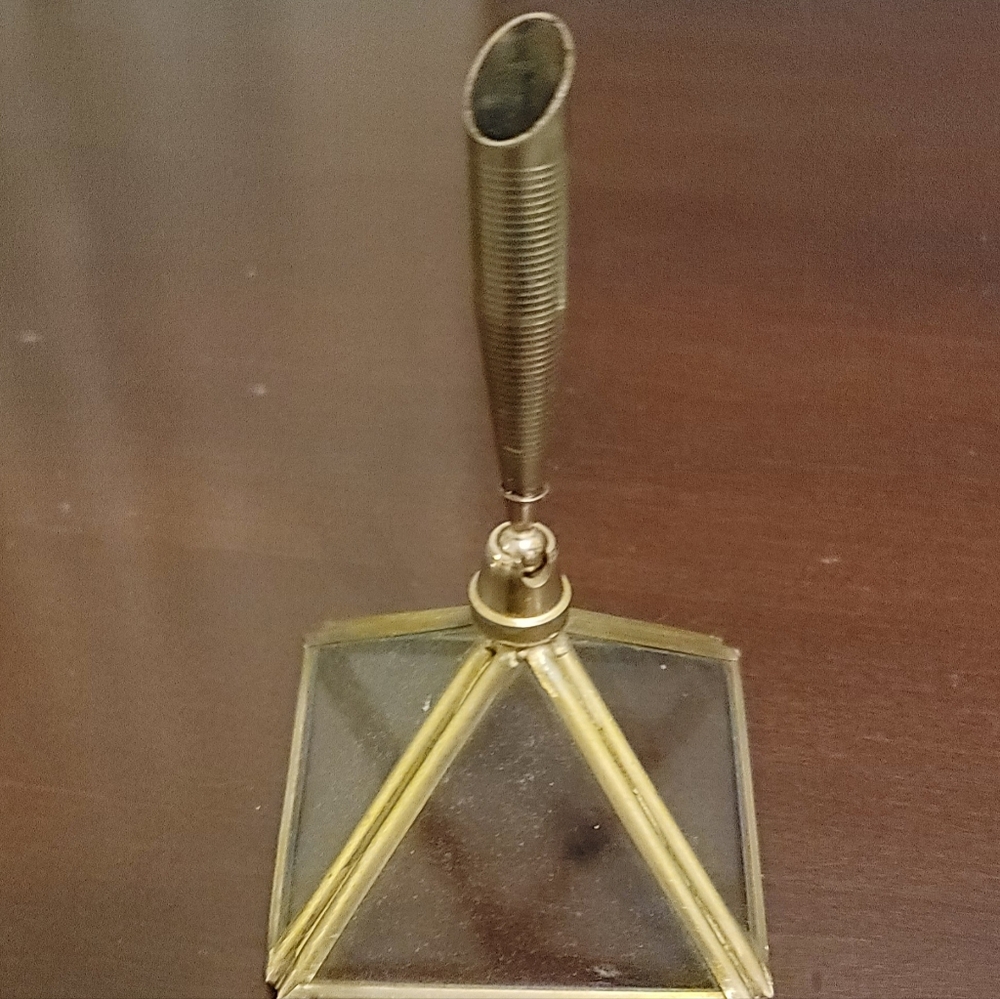 Vintage Brass and Crystal Pyramid Pen Holder
